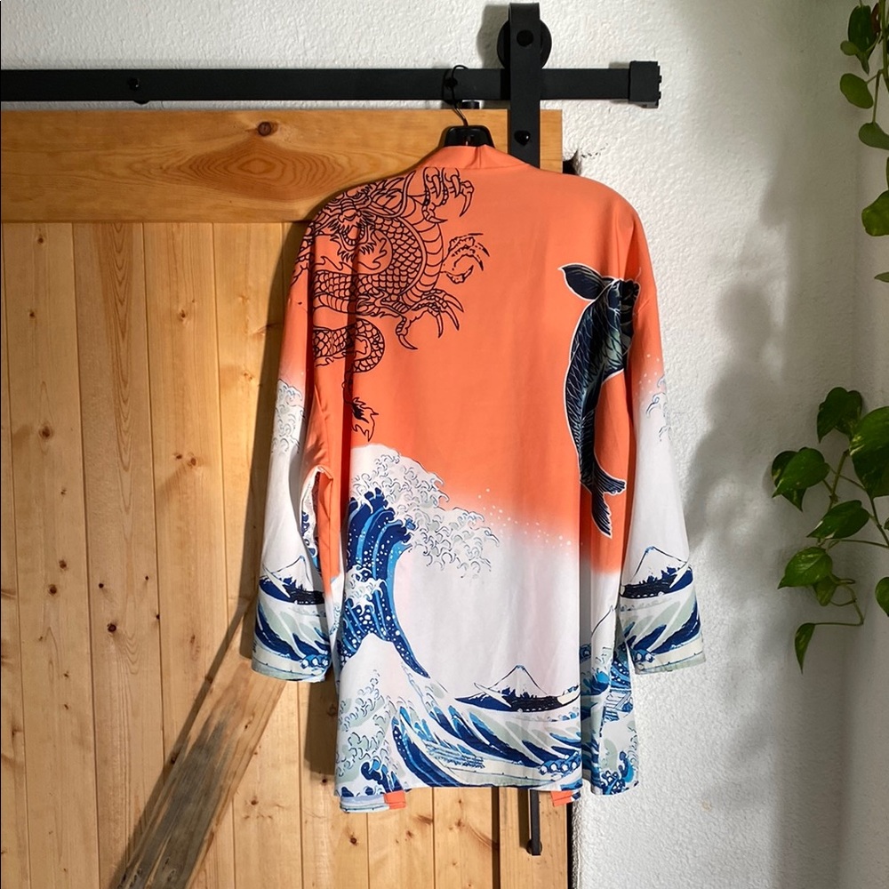 Women's Orange and Blue Kimono Cardigan